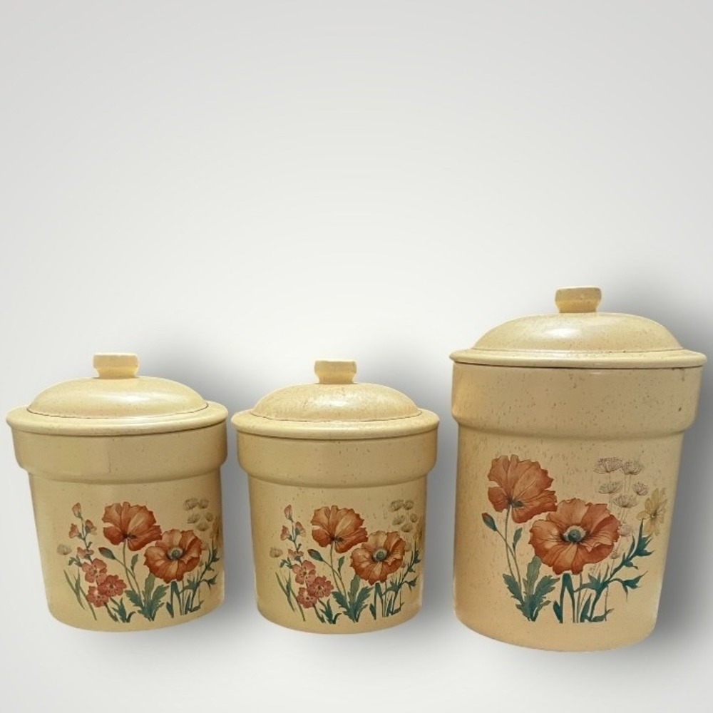 Vintage Treasure Craft Wildflower Poppy Ceramic Canister Set 3 Piece Retro 70s
